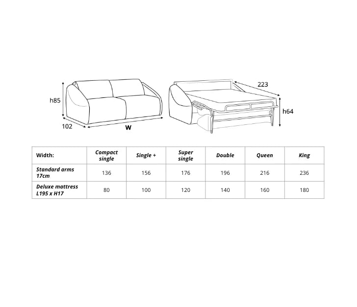 Aureola sofabed dimensions