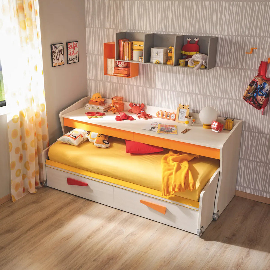 Sage - Single Kids or Teens Bed with Mobile Desk - Space Saving Kids Bedroom Furniture - Spaceman Singapore