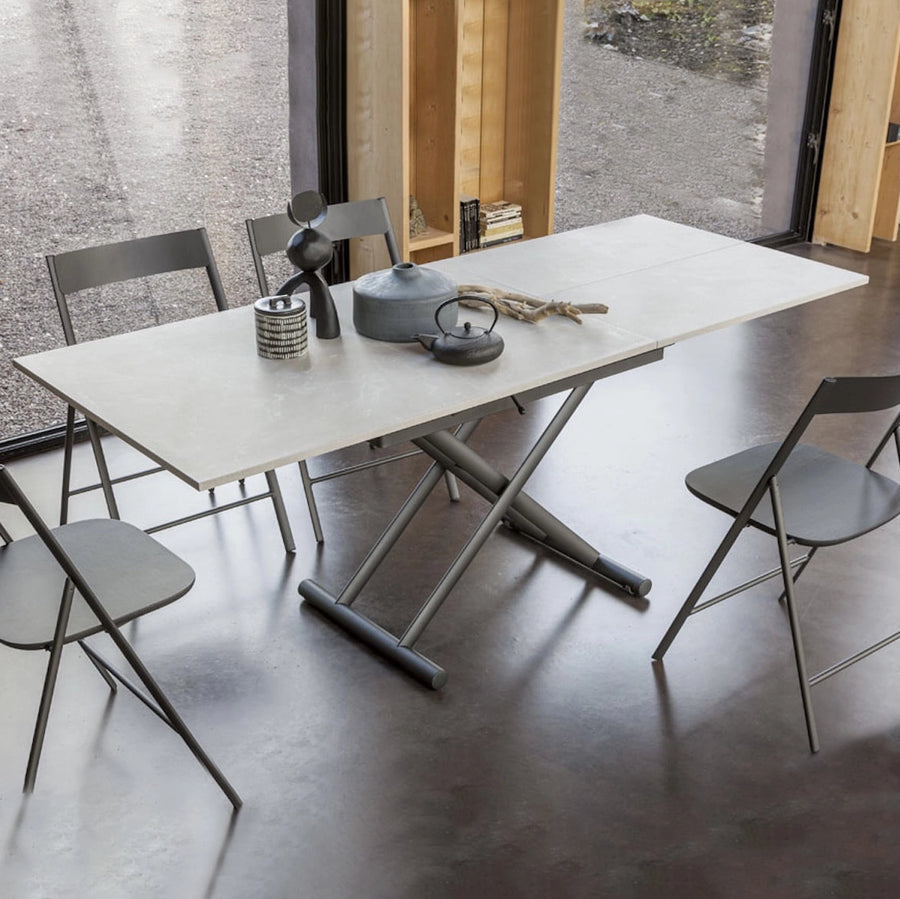Spaceman space saving coffee dining table Singapore. Scooch in italian melamine. Extended up to 200cm with matching panel