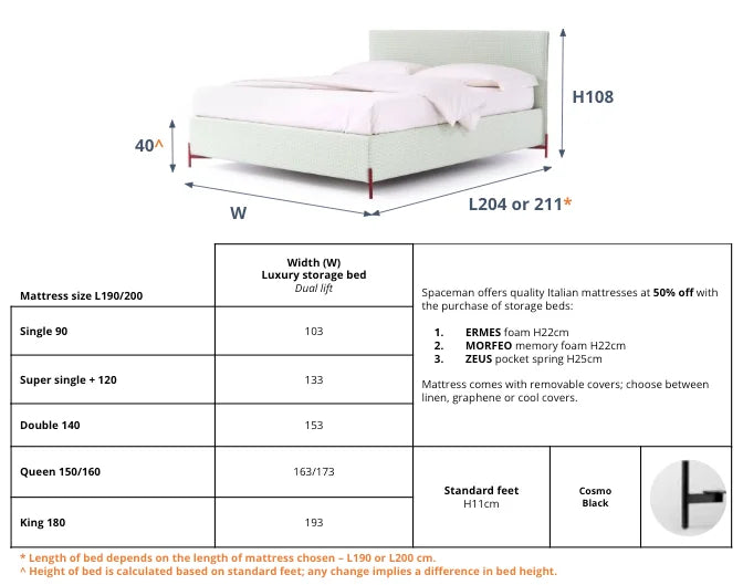 Slumberstore Axis Spaceman Space saving storage bed dimensions