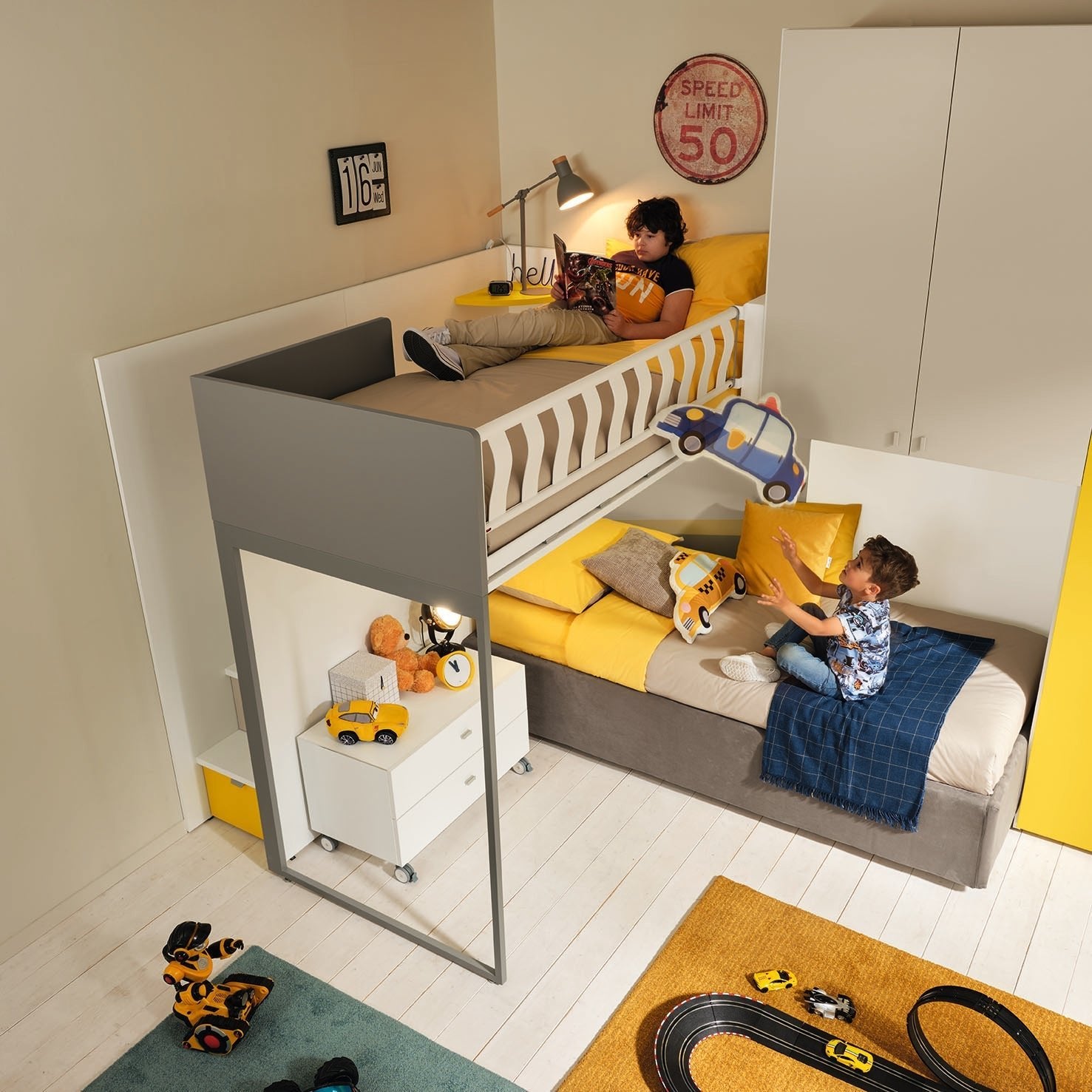 Kids Teens L-Shaped Bunk Beds Made In Italy – Spaceman
