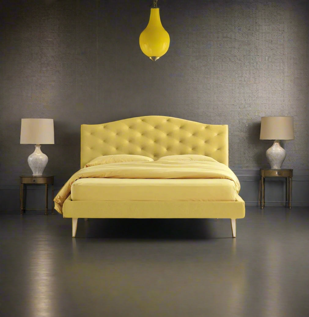 Designer Storage Bed - Slumberstore Barocco Storage Bedin yellow in grey painted room - Spaceman