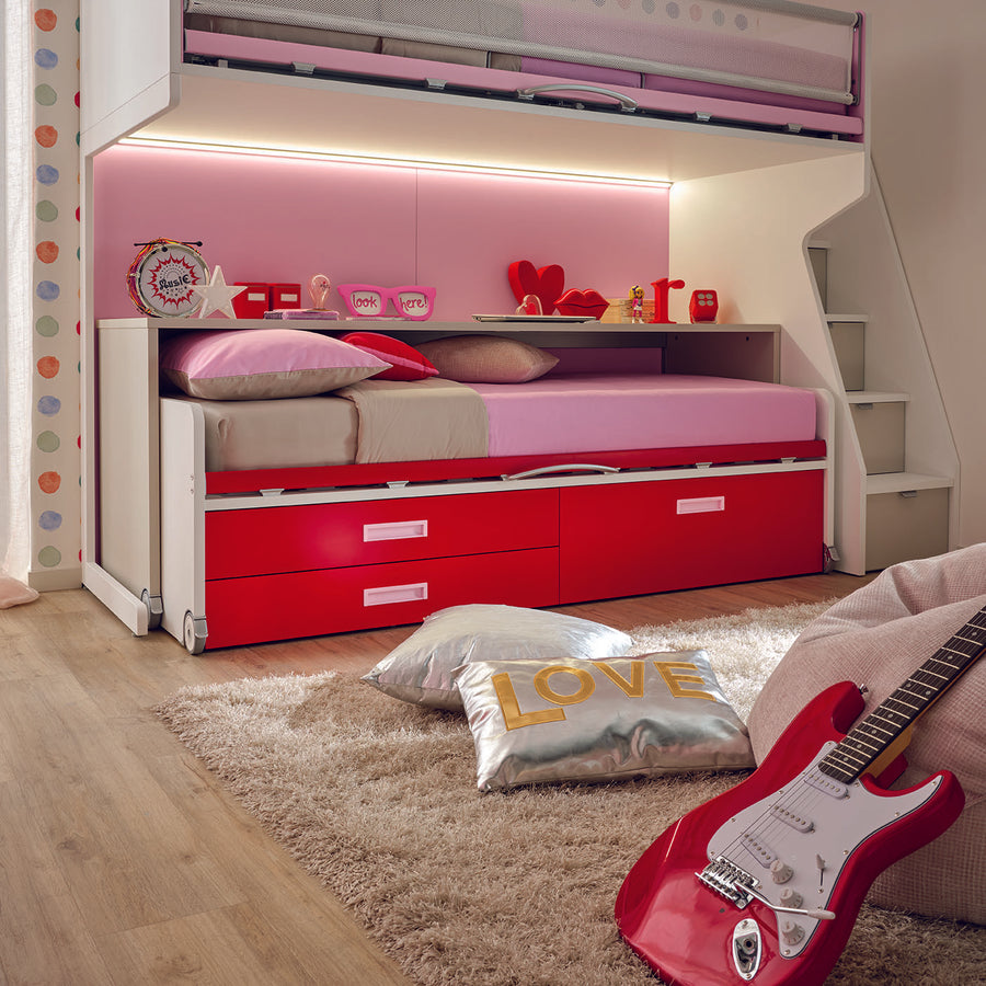 Zigzag - Kids/ Teens Space Saving Bunk Beds with Mobile Study Desk - Spaceman Singapore