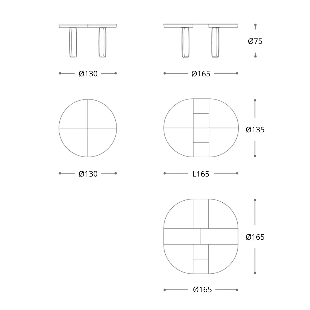 Dimensions-Fiore round extendable dining table
