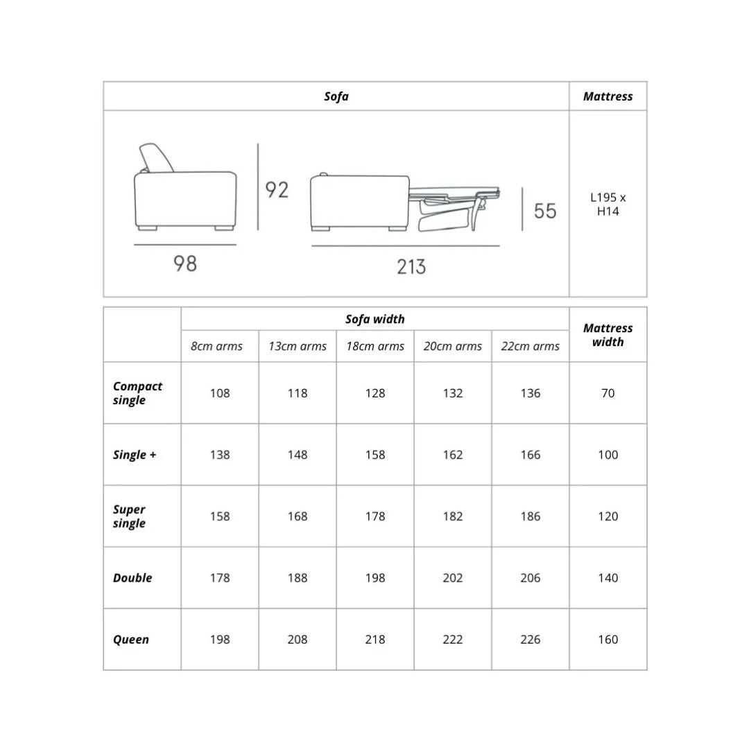 Dimensions of Slumbersofa Pronto