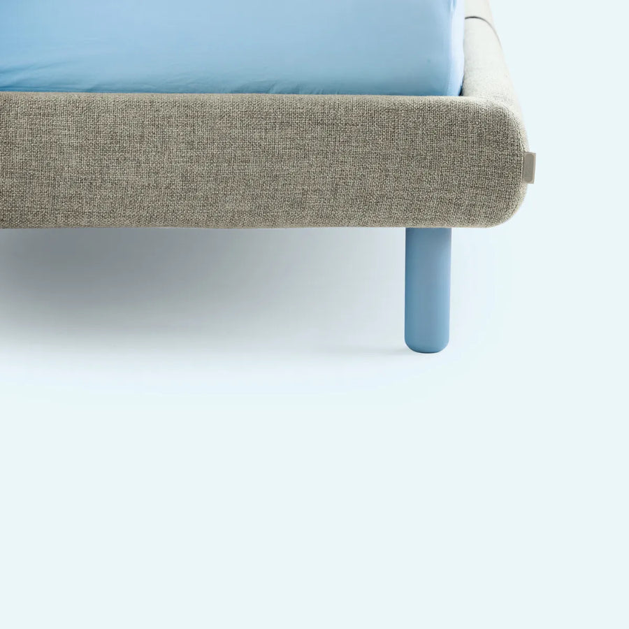 Slumberstore Flex storage bed- Customisable foot options, shown here in pale blue, stylish padded base only design | Spaceman space saving furniture, Singapore.