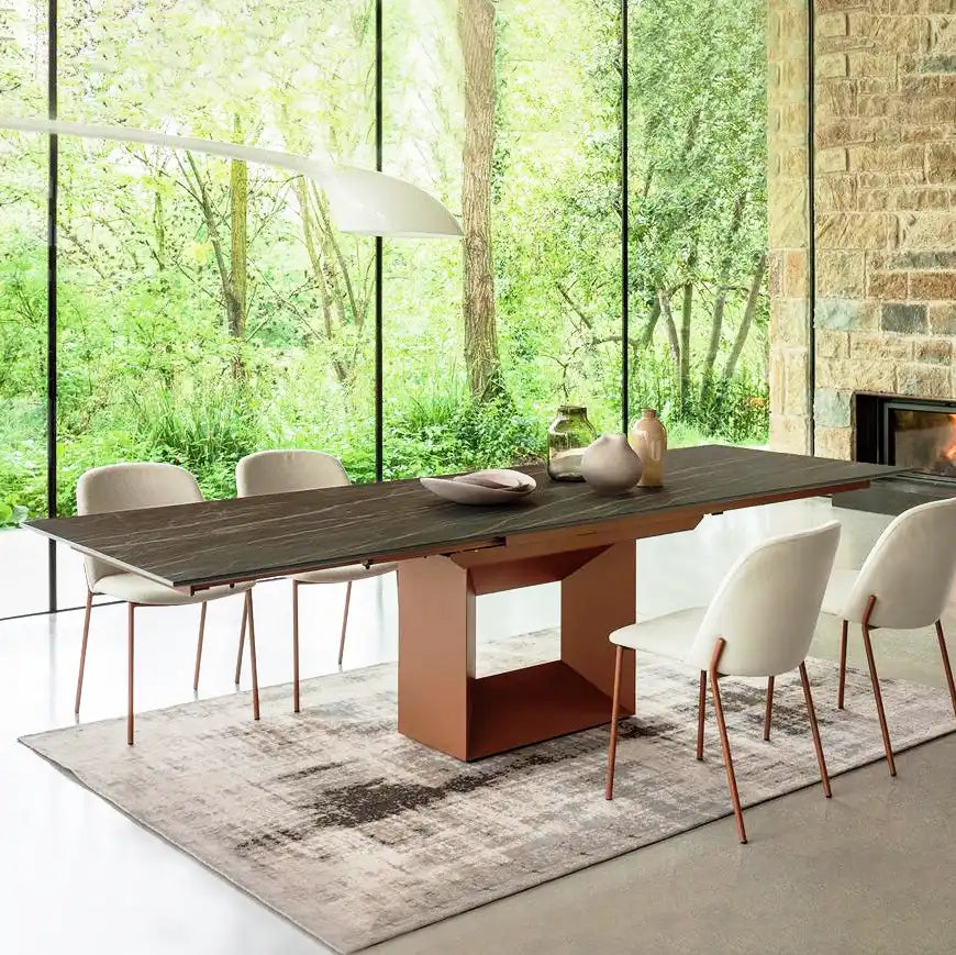 Arco extending dining table - Space saving dining tables - Spaceman Singapore - Table fully extended featuring Arco with matte ceramic top and extension. 