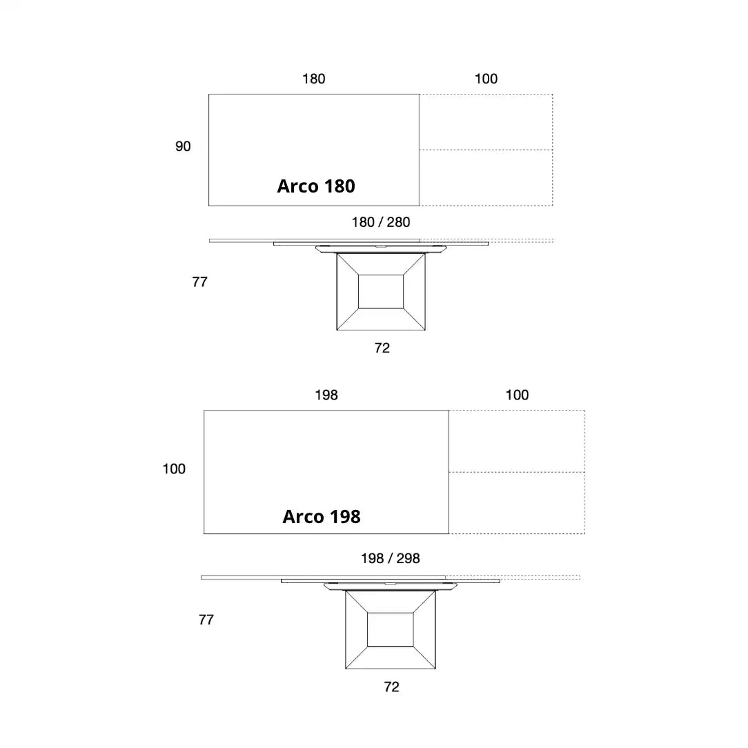 Dimensions for Arco Extending Dining Table