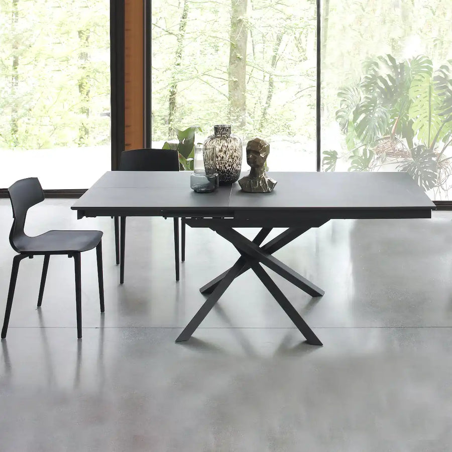 Compatta extending dining table - Space saving dining tables - Spaceman Singapore - Table fully extended featuring Compatta with matte ceramic top and melamine extension.