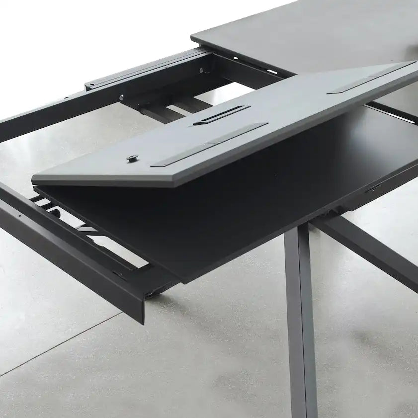 Compatta extending dining table - Space saving dining tables - Spaceman Singapore - Featuring Compatta with matte ceramic top - Concealed melamine extension panel unfolding like a book.