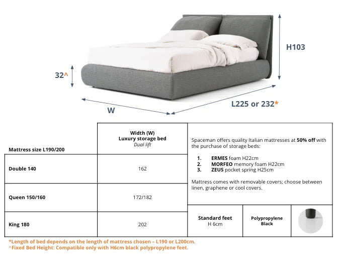 Slumberstore Caress Spaceman Space saving storage bed dimensions