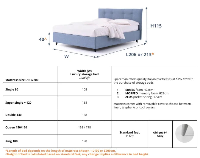 Slumberstore Turf Spaceman Space saving storage bed dimensions