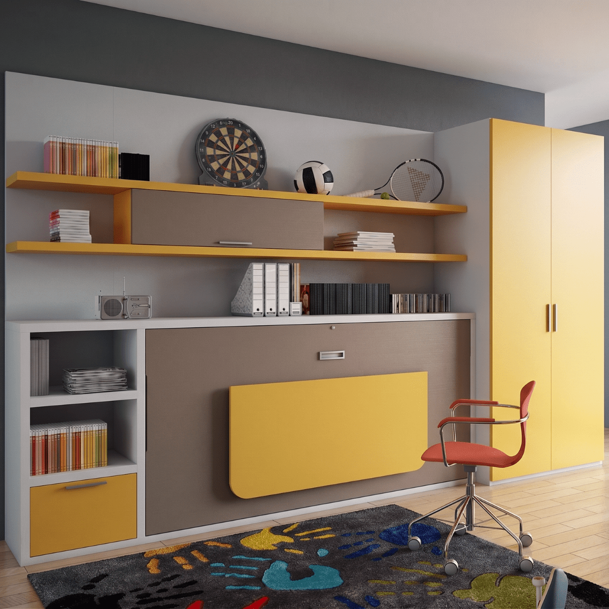 Bunk beds - Tuckin - Single Horizontal Murphy Bed - Spaceman