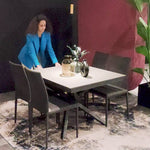 Compatta small 108cm extending dining table - Space saving dining tables - Spaceman Singapore - video demonstration of table fully extended Compatta with matte ceramic top and matching ceramic extension.