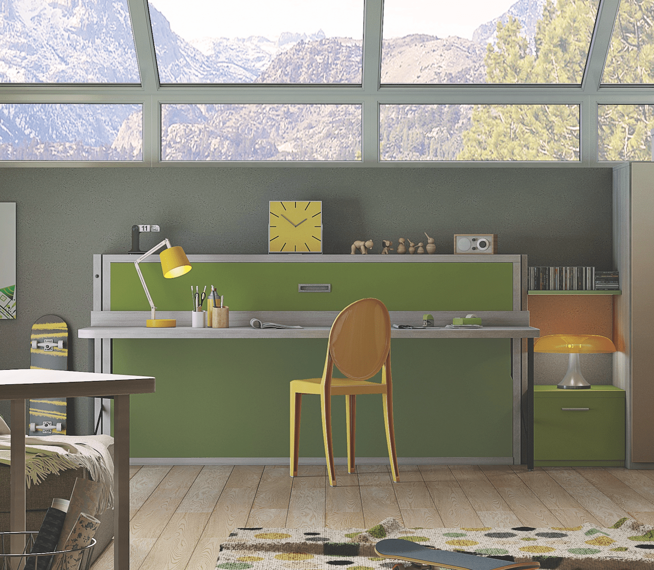 Transforming beds - Slumberdesk Junior - Single Horizontal Wall Bed with Desk - Spaceman