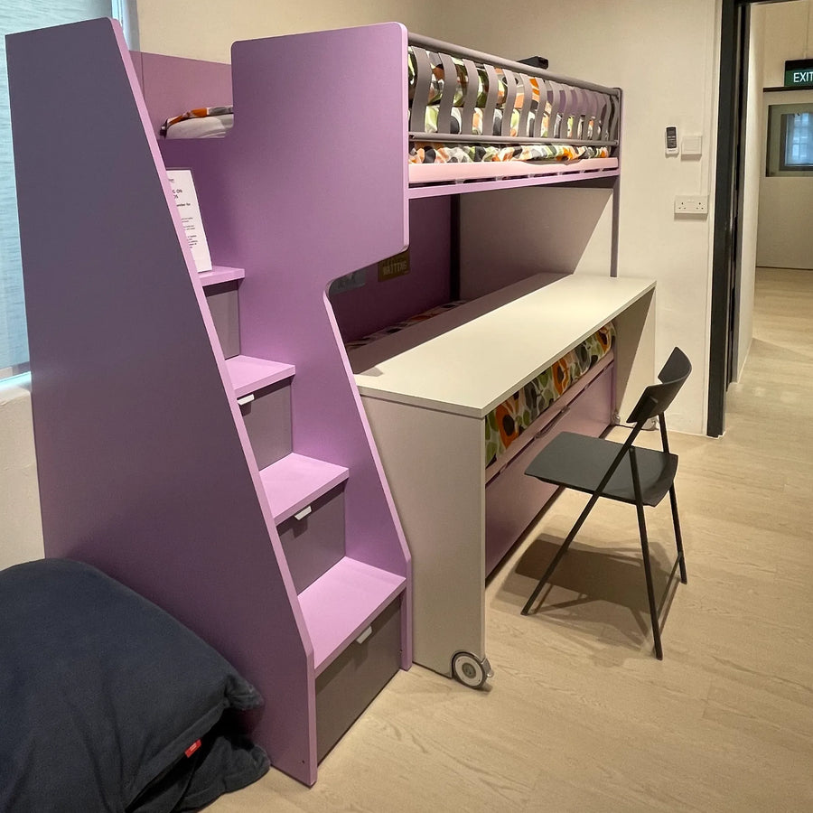 Ex-Display Zigzag - Kids or Teens Bunk Beds with Huge Study Desk - Space Saving Kids Bedroom Furniture - Spaceman Singapore