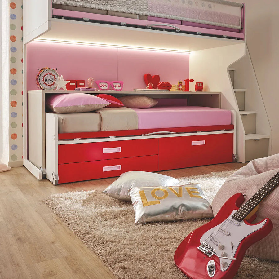 Ex-Display Zigzag - Kids or Teens Bunk Beds with Huge Study Desk - Space Saving Kids Bedroom Furniture - Spaceman Singapore